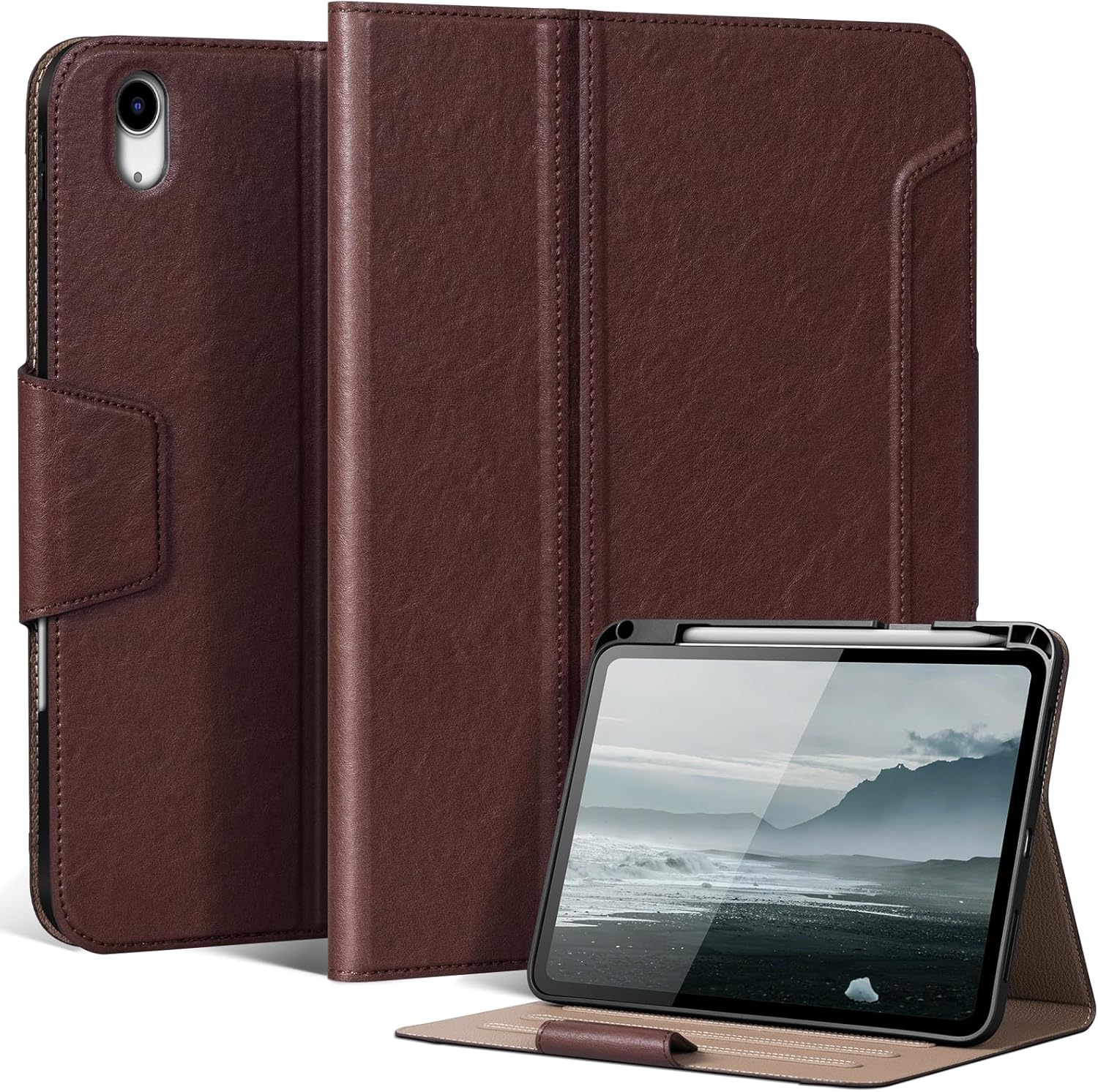 Case for iPad 12th/11th Gen 11 Inch 2026 & iPad 10th Gen 10.9 Inch, with Pencil Holder, Auto Wake/Sleep, Adjustable Stand, Protective Leather Folio with Buckle Red Brown