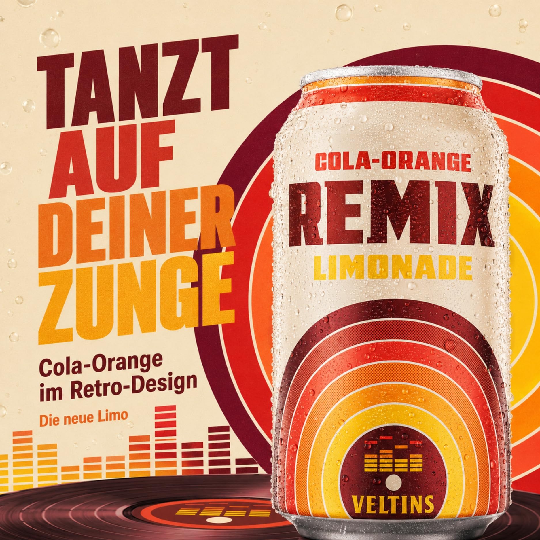 VELTINS Remix Cola-Orange Alkoholfrei, EINWEG (24 x 0,33 l Dose) – Cola-Orangen-Limonade mit deutlich mehr Fruchtsaft, 0,0% Alkohol – fruchtig-spritzig im nostalgischen Retro-Design