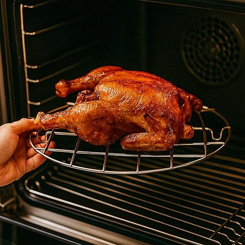 Miniatura 8 de TamBee Rejilla de enfriamiento ovalada de 9.8x6.7 pulgadas, de acero inoxidable 304, para hornear y asar, juego de 2 piezas, espesor de 0.8