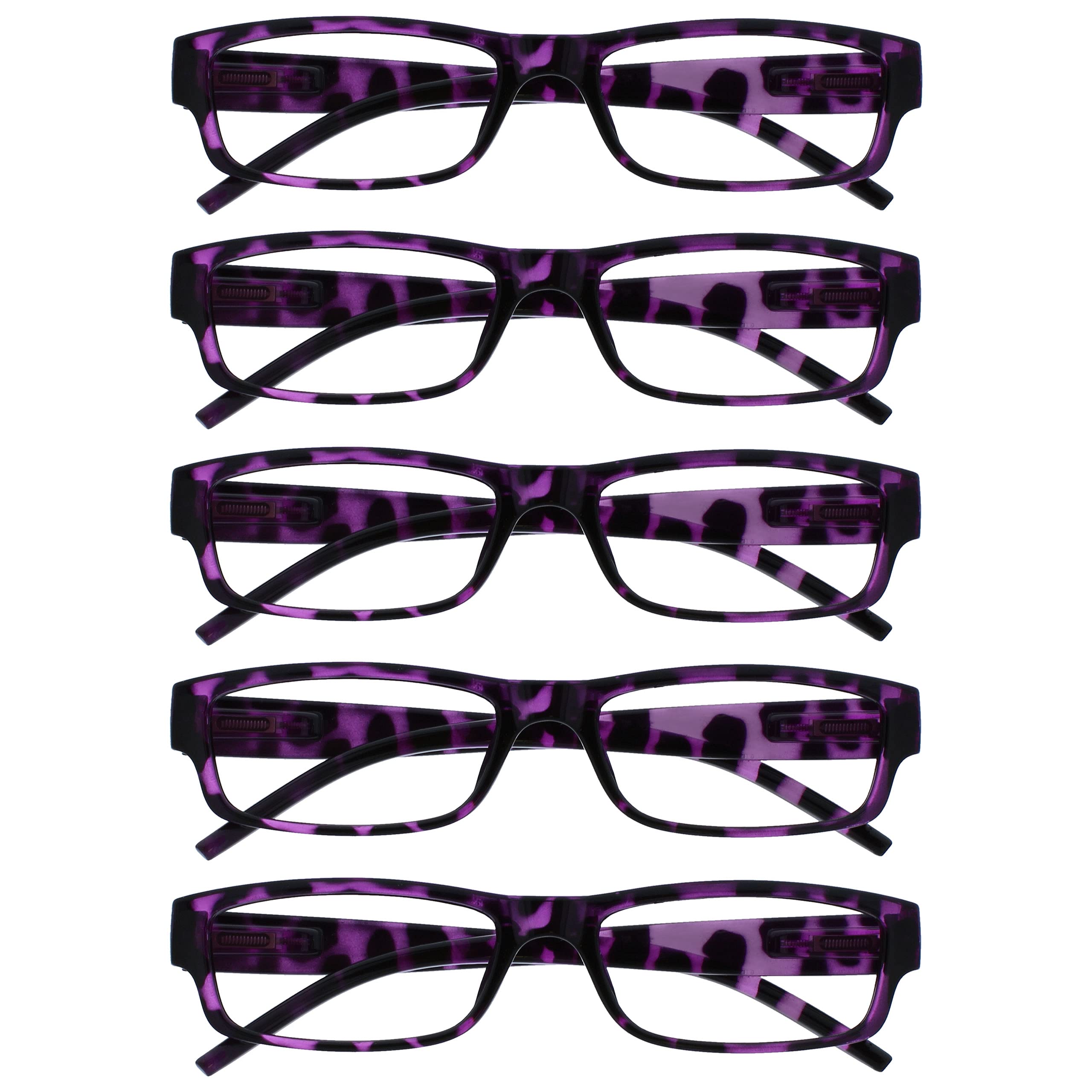 OPULIZE ACE Reading Glasses for Women Men, Lightweight Comfortable Narrow Rectangular Frame with Spring Hinges, Scratch Resistant, Purple +2.5 (Pack of 5)
