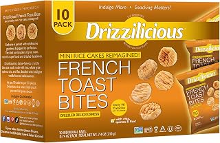 Drizzilicious Mini French Toast Rice Cakes - Vegan Gluten-Free Snacks, 90 Cal Per Bag, Healthy Rice Crisps for Kids & Adults, Pack of 10 (0.74oz)