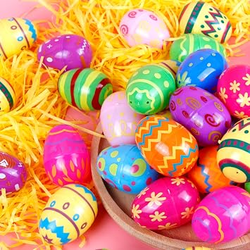 OCTERIC 120Pcs Easter Eggs Bulk, 2.3 Fillable Printed Colorful Plastic Easter Eggs Empty for Easter Hunt, Easter Basket Stuffers, Party Favor, Classroom Prize Supplies