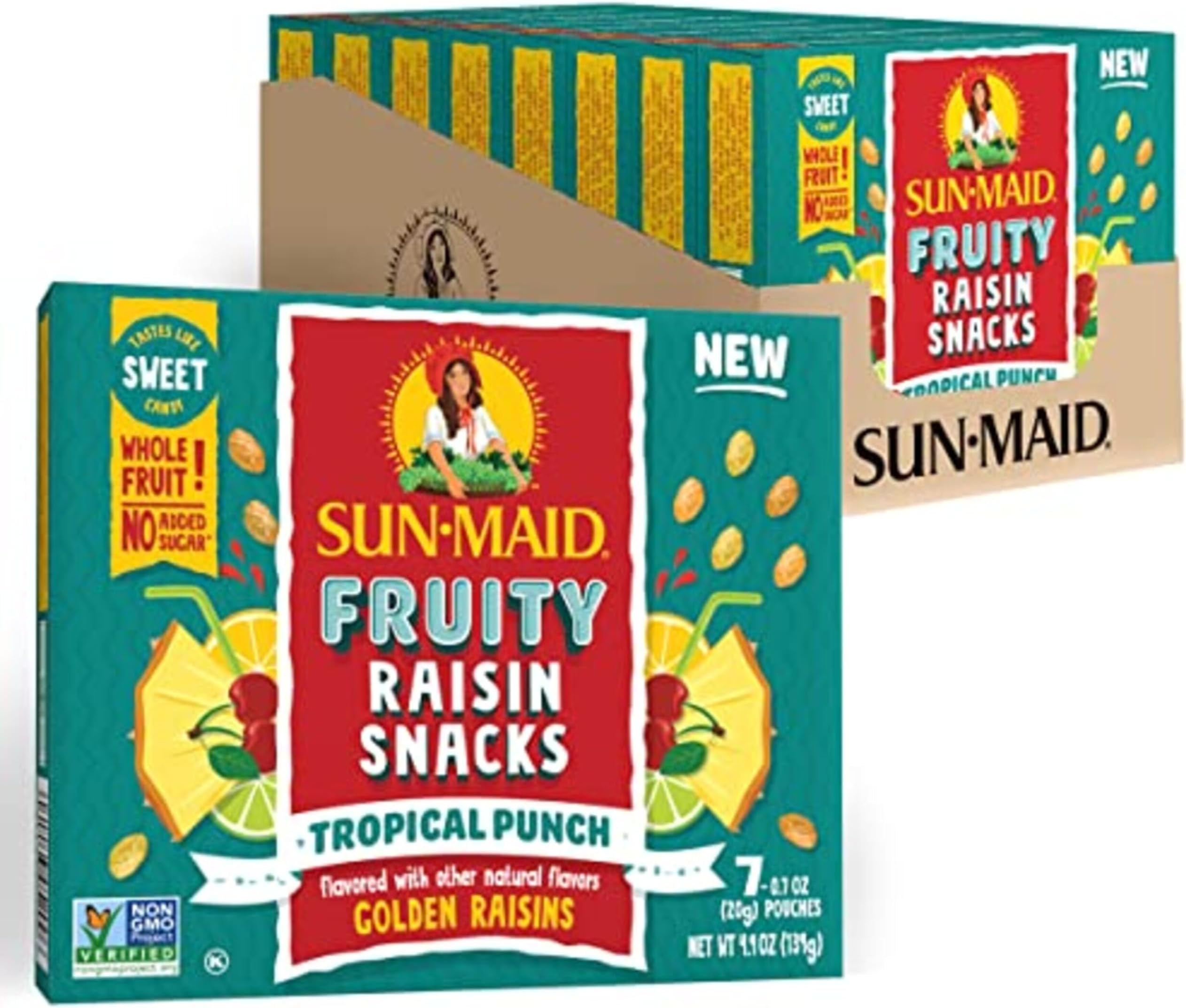 Sun-Maid Tropical Punch Fruity Raisin Snacks - (56 Pack) 0.7 oz Pouches - Tropical Punch Raisins - Dried Fruit Snack for Lunches and Snacks