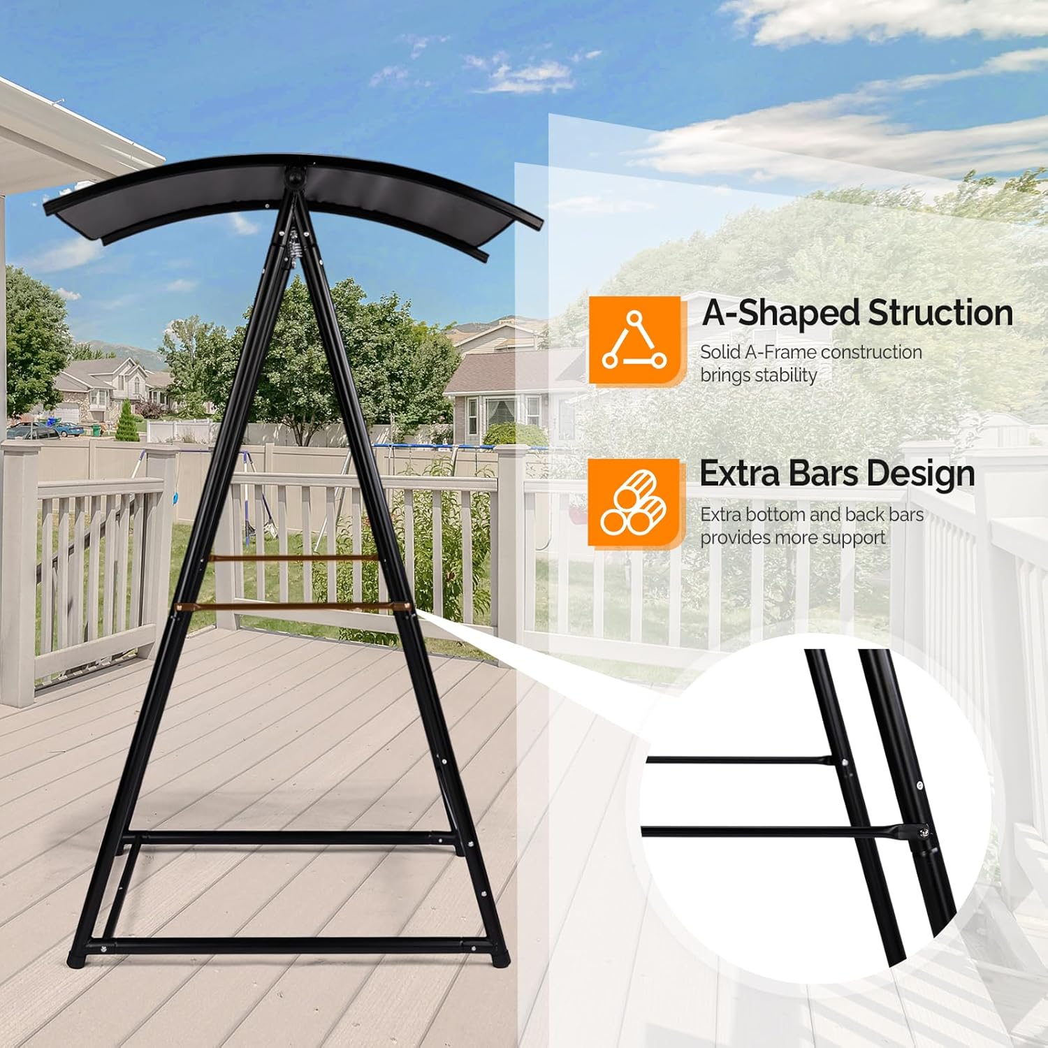 ONCLOUD 660LBS Hammock Chair Stand with Rotatable Canopy, Heavy Duty A-Frame Hanging Chair Stand, Reinforced Steel Multi-Use Swing Stand for Indoor Outdoor