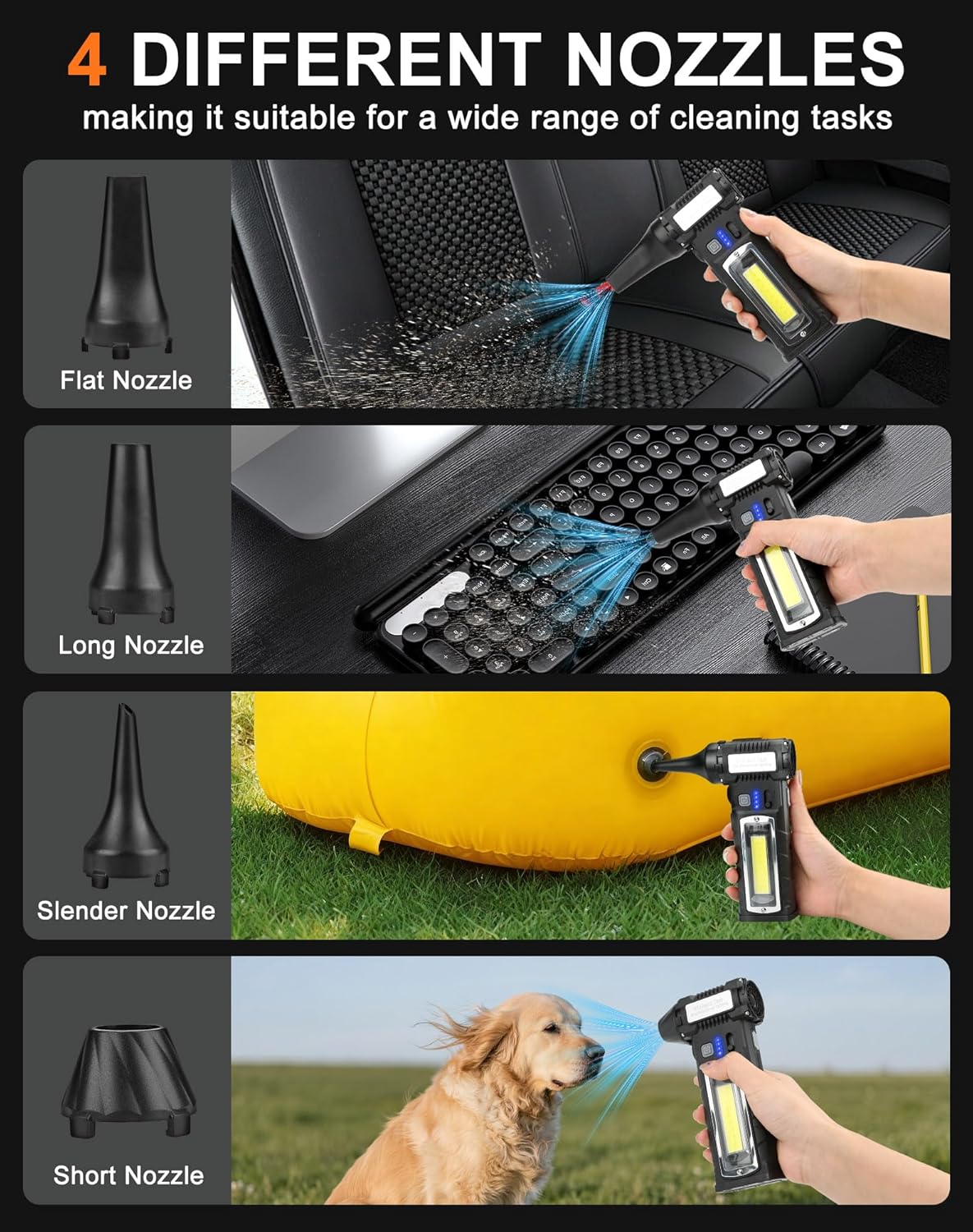 Compressed Air Duster, 130000RPM Electric Air Duster with LED Display, 2 Gear Adjustable Cordless Air Blower Magnetic Base, 8000mAh Rechargeable Air Duster for PC, Keyboard, Car, Outdoors, Home