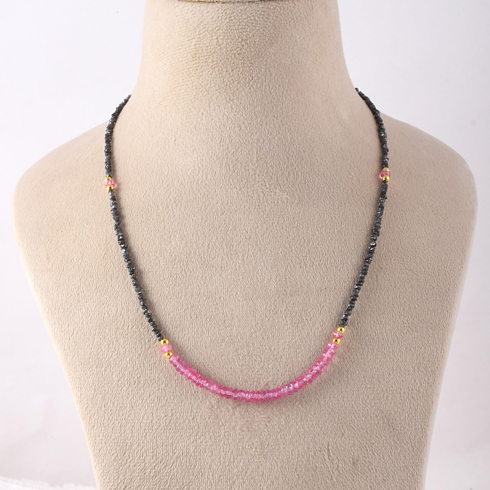 AAA Black Diamond Rondelle fasetowany naszyjnik (2-4 mm) z minimalistycznymi koralikami z różowego topazu - ręcznie robione surowe bryłki diamentów - prezent dla kobiet o ponadczasowym