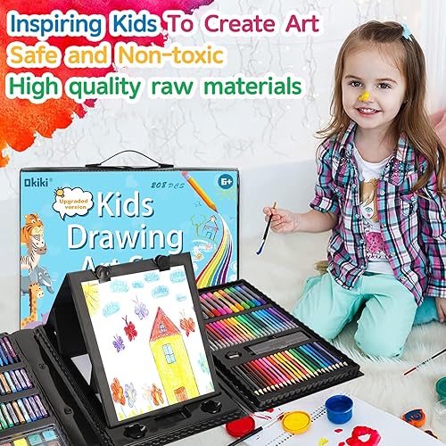 Miniatura 7 de Suministros de arte, paquete de 208 piezas de arte para niñas y niños, artistas, caja de arte de regalo de lujo con caballete tríptico, incluye
