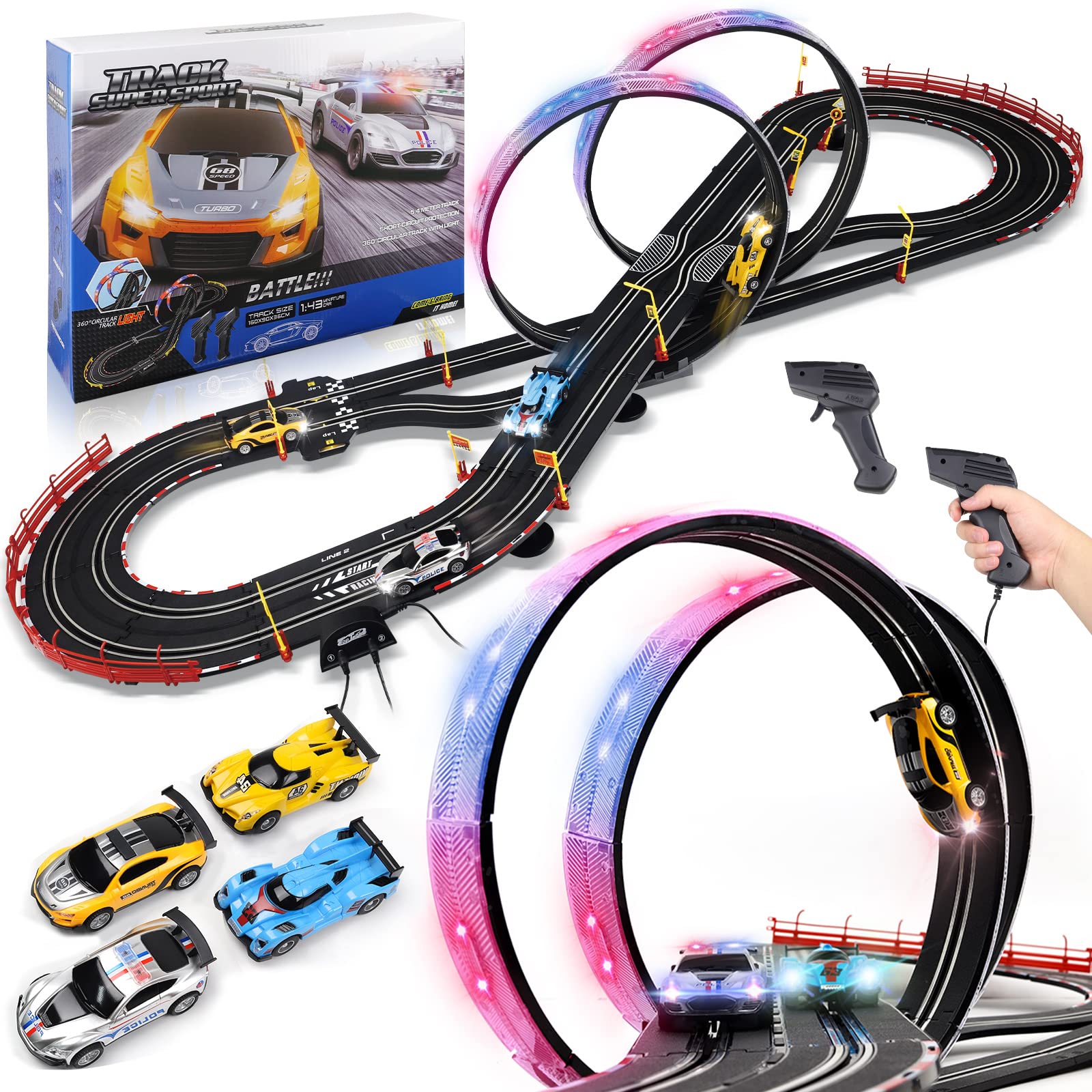 Electric Slot Car Race Track Sets With Led Lights Including ...