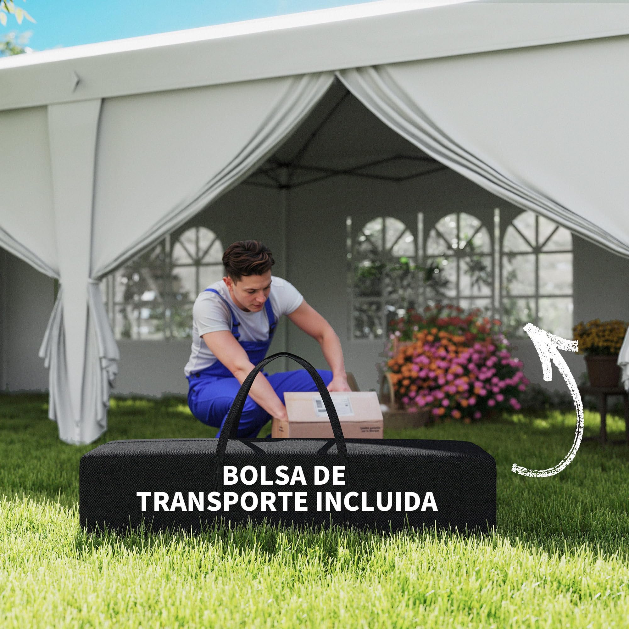 Outsunny Carpa Plegable 6x3x2,7 m con 4 Paneles 4 Ventanas 1 Bolsa Blanco | Cenador de Jardín, Gazebo Plegable, 2 Puertas con Cremallera, Anti-UV Impermeable, para Exterior Terraza Patio Playa