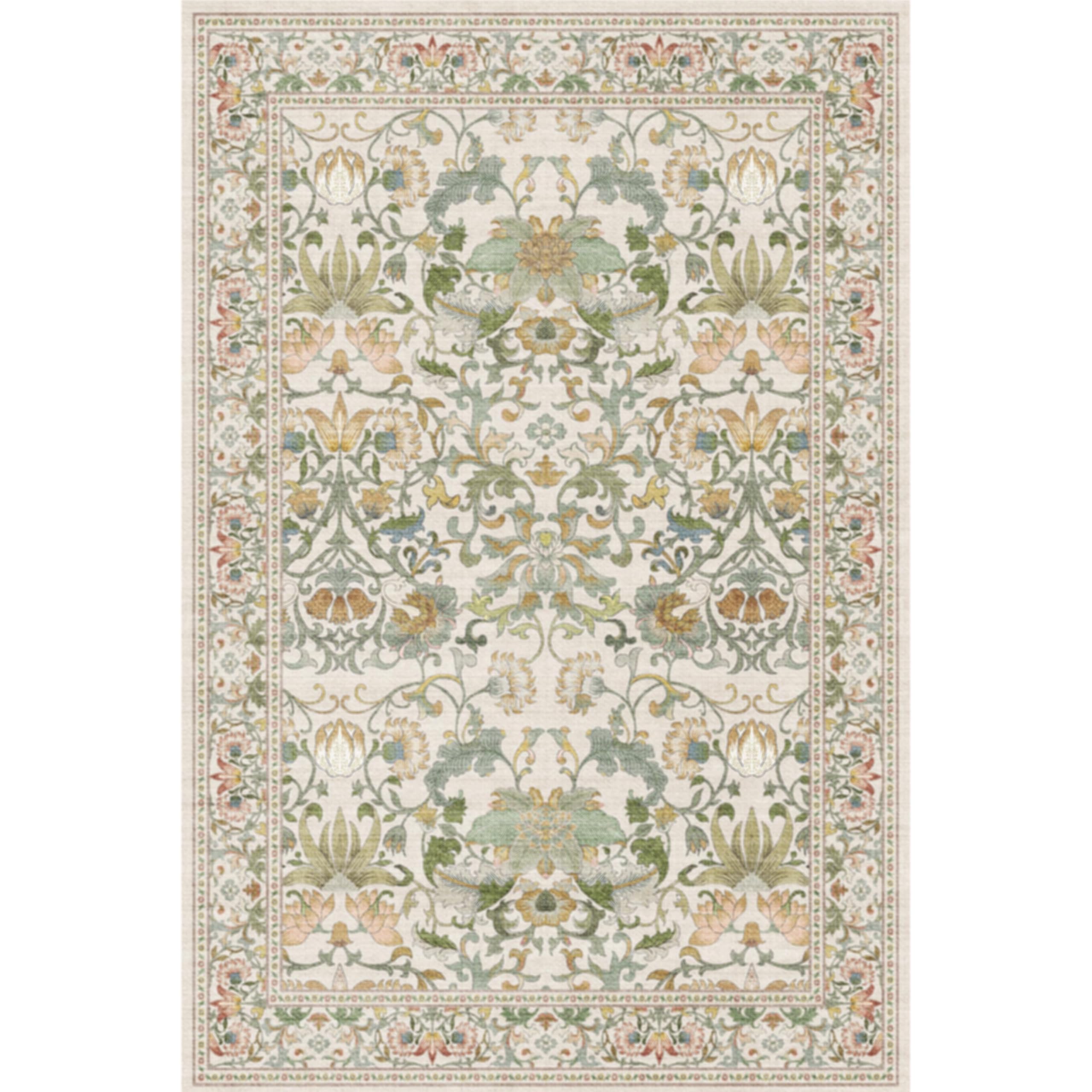 HY HAOYUNLAI Folral Washable 2x6 Kitchen Runner Rug Non-Slip Hallway Carpet | Ivory Stain Resistant Soft Durable Floor Carpet Farmhouse Laundry Entryway Living Room Bedroom Bathroom High Traffic Area