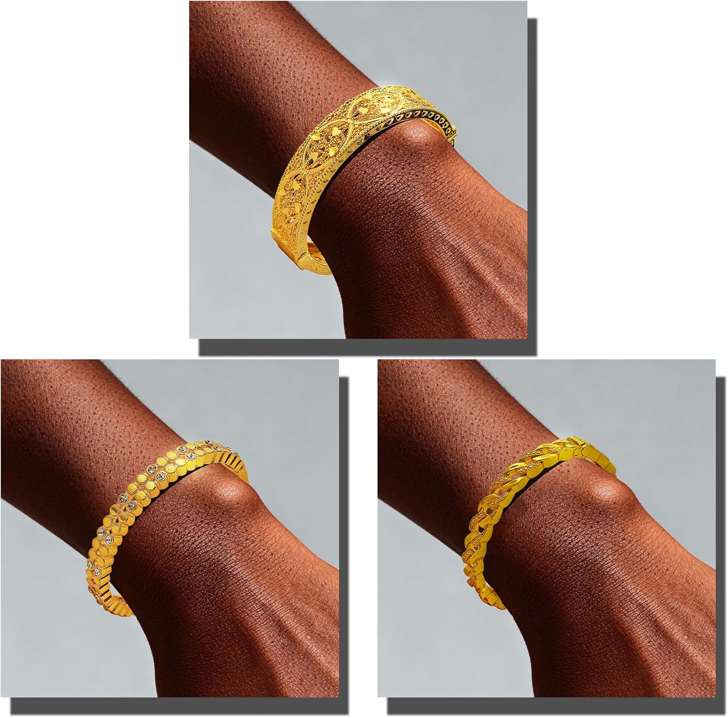 18K Gold Plated Women's Bangle Bracelet Set - Stackable Bulk Bracelets with Hollow Out Carving, Geometric Pattern, Flower & Butterfly Designs, Minimalist Stylish Elegant, Tarnish & Oxidation Resistant, Gift for Her Girlfriend Wife Mom Sister Lover on Birthday Christmas Valentine's Day Mother's Day - Image 5