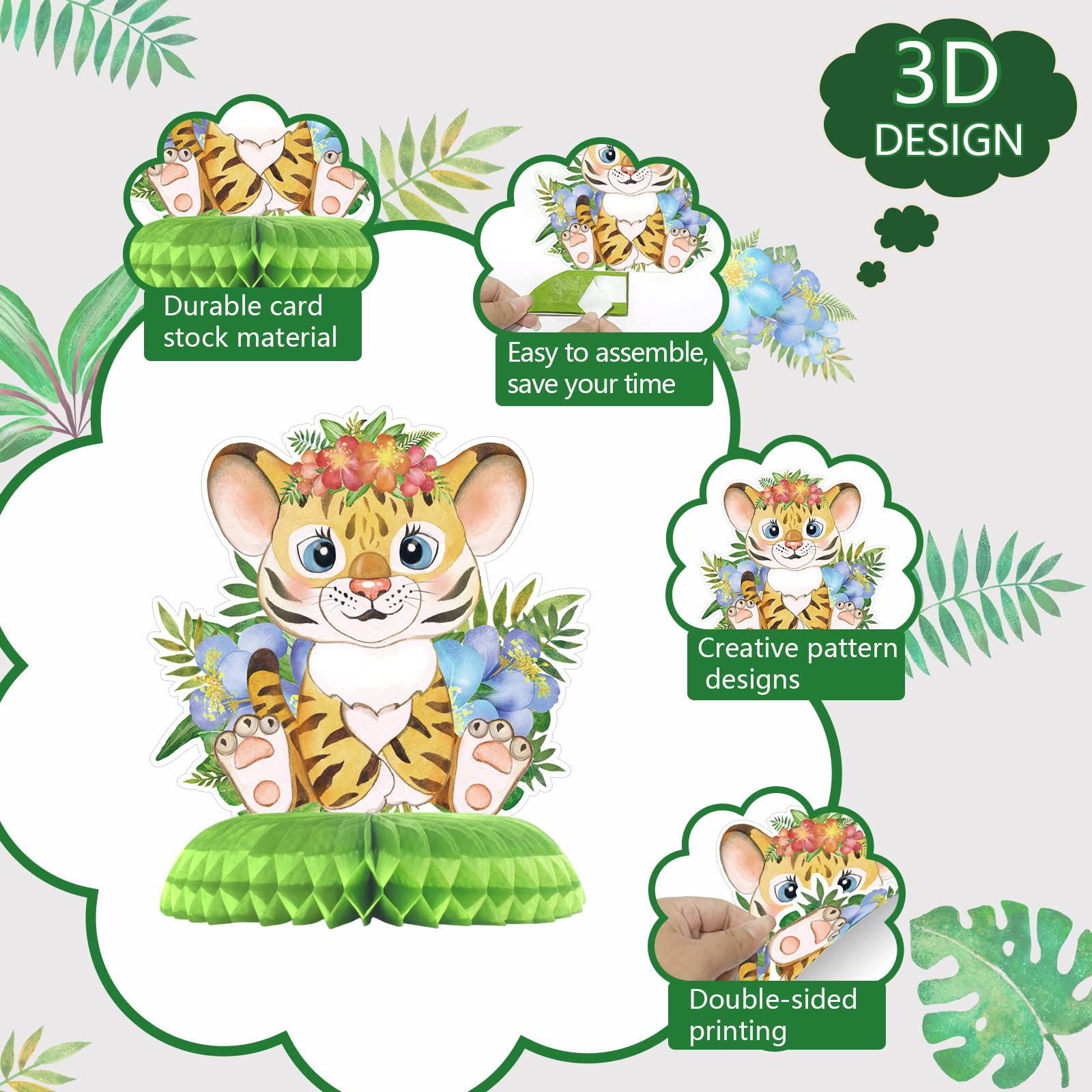9 Pcs Jungle Animals Honeycomb Centerpieces – 3D Table Toppers For Baby Shower, Birthday, Safari Theme Party - View #12