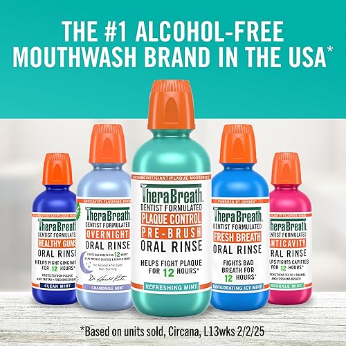 Vista 10 de TheraBreath Plaque Control Pre-Brush Oral Rinse, Refreshing Mint Flavor, Antigingivitis and Antiplaque Rinse, Dentist Formulated, Alcohol Free, 16