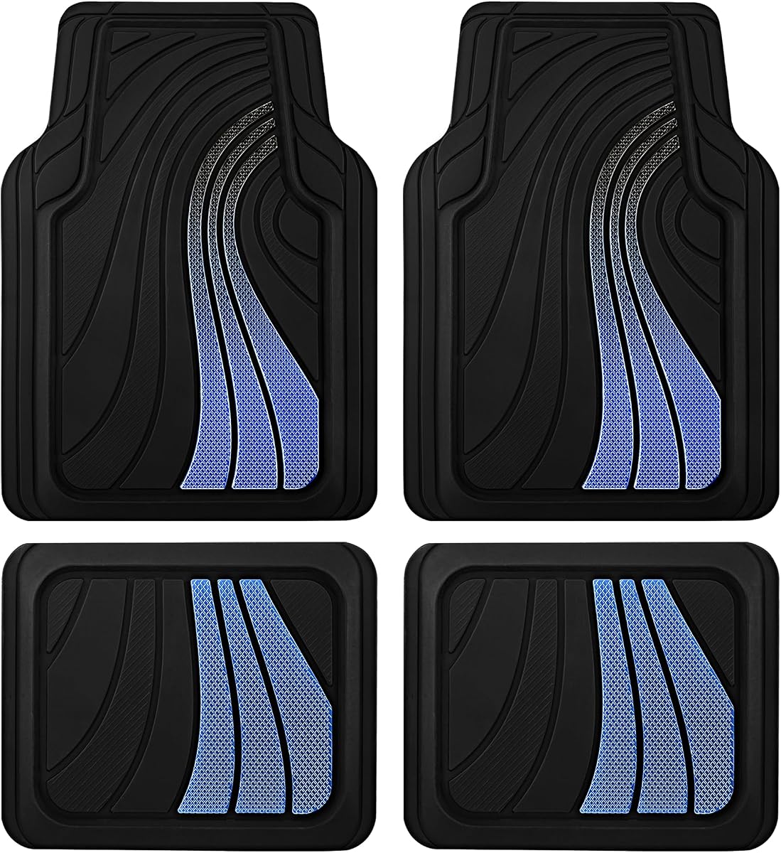 Car Floor Mats Full Set – Front & Rear Car Floor Mats with Aluminum Design, Anti-Slip Backing, All-Weather Protection, Trim-to-Fit Car Mats for Most Sedans, SUVs & Vans - - Blue