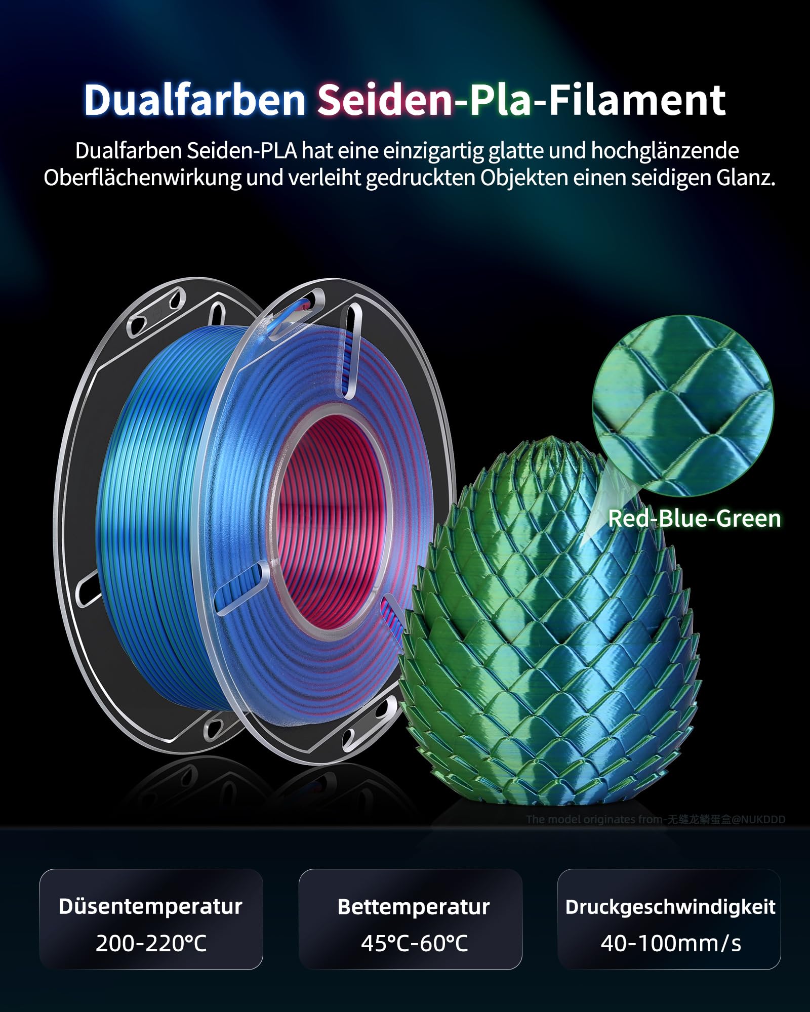 LANDU Silk PLA Filament Bundle Silk Dual Color PLA filament 1,75 mm do drukarki 3D filament Coextrusion Filament PLA Multiple Color PLA dokładność pomiaru +/- 0,02 mm, 4 opakowania szpul 250 g