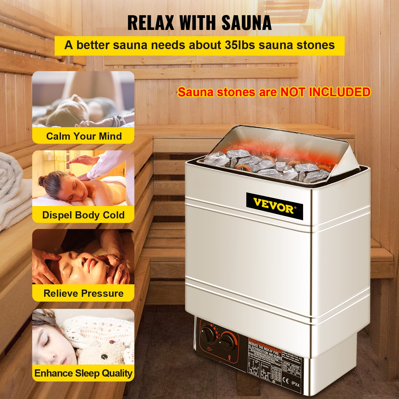 VEVOR Sauna Heater Stove 380V415V Wet&Dry Electric Sauna Heater with