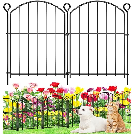 Decorative Garden Fence 17in (H) x10ft (L), Arched Rustproof Metal No Dig Fence for Dogs & Rabbit, Ornamental Animal Barrier for Flower Beds, Border Panels Fencing for Yard & Patio Outdoor Decor