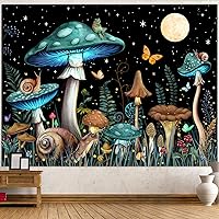 Vista 11 de Zussun Tapiz de hongos verdes, luna y estrella, tapices para dormitorio, decoración estética de plantas de noche estrellada, tapastrys para colgar