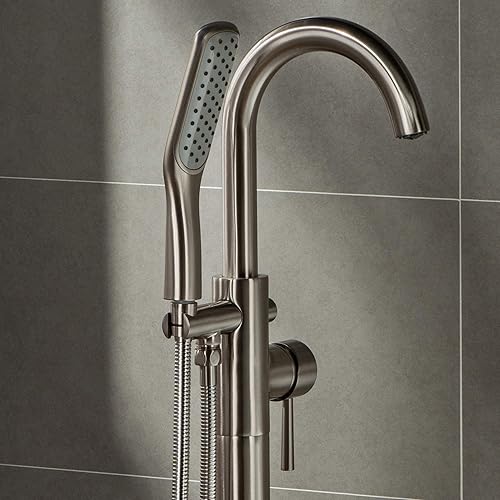 Miniatura 4 de WOODBRIDGE Bañera de remojo acílico blanco independiente de 67 pulgadas con kit de drenaje y relleno de bañera de montaje en piso en níquel