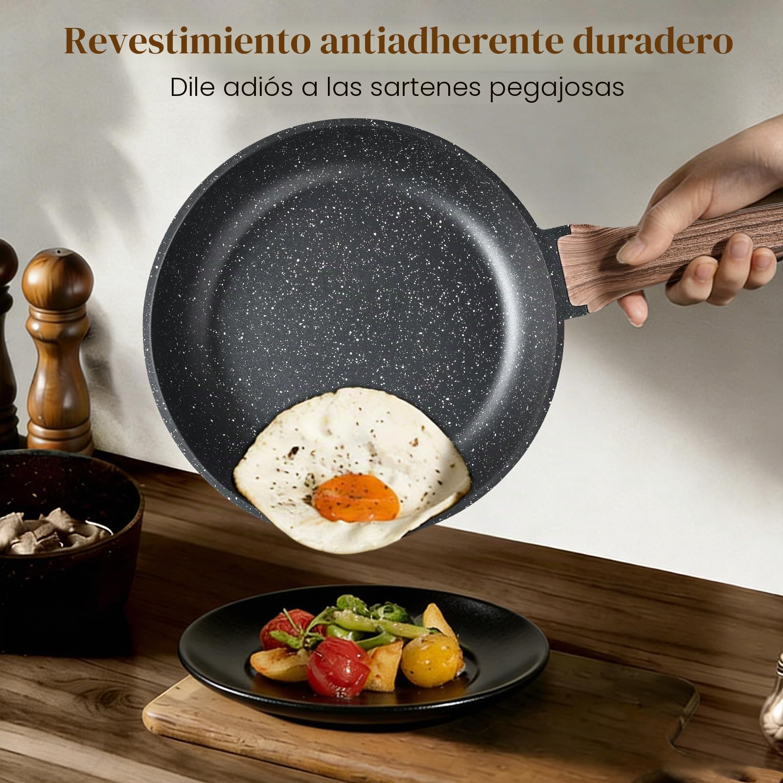 Terlulu Juego de ollas y sartenes de inducción – Juego de 13 sartenes antiadherentes, juego de utensilios de cocina de granito negro con tapa, juego de cacerolas antiadherentes, juego de sartenes,