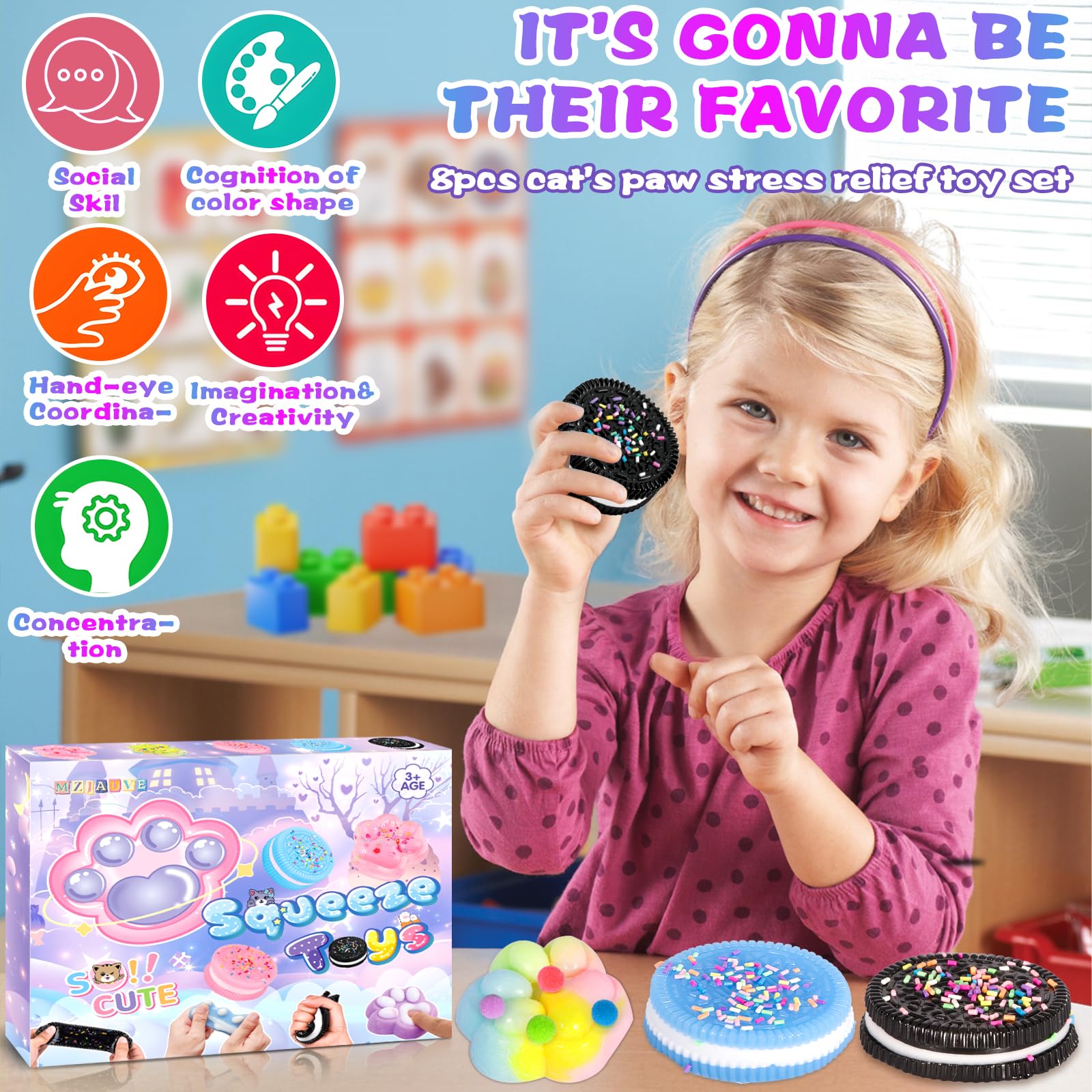 4 pezzi giocattolo per stringere zampa di gatto, 4 pezzi Squishy Oreo, Taba Squishy Kit, Squeeze Toys, Kawaii Squishys Giocattoli, Giocattoli antistress per bambini e adulti, Natale