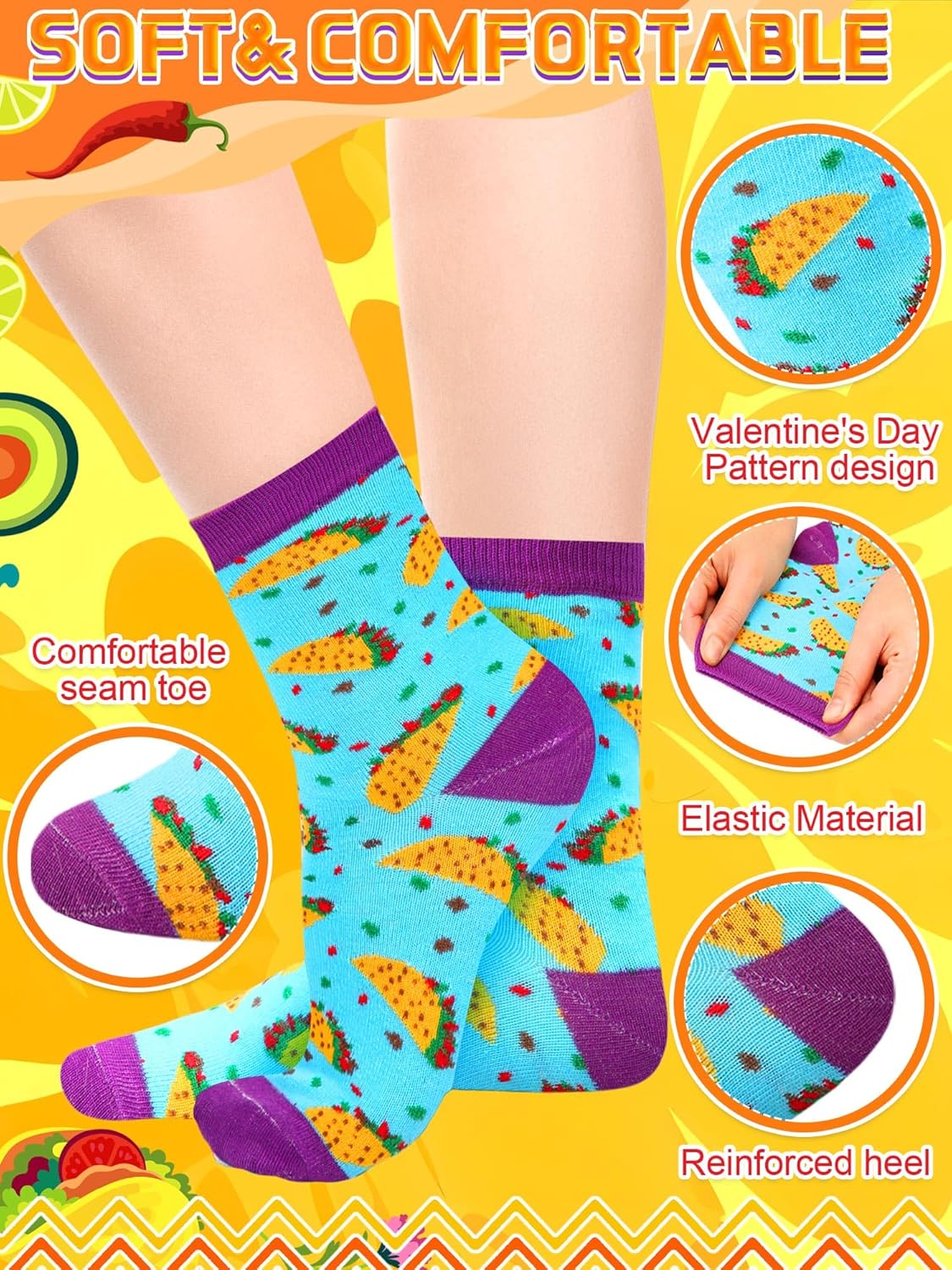 Ramede 48 Pairs Taco Socks for Men Women Mexican Socks Bulk Novelty Cinco De Mayo Mexican Fiesta Crew Sock Gift - Image 5
