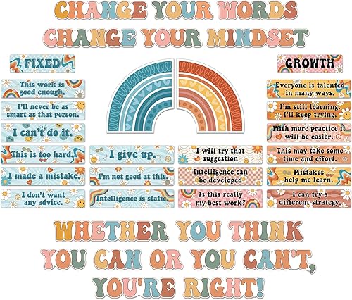 Juego de 38 pósteres de mentalidad de crecimiento, juego de tablones de anuncios, póster inspirador para aula, póster motivacional para decoración