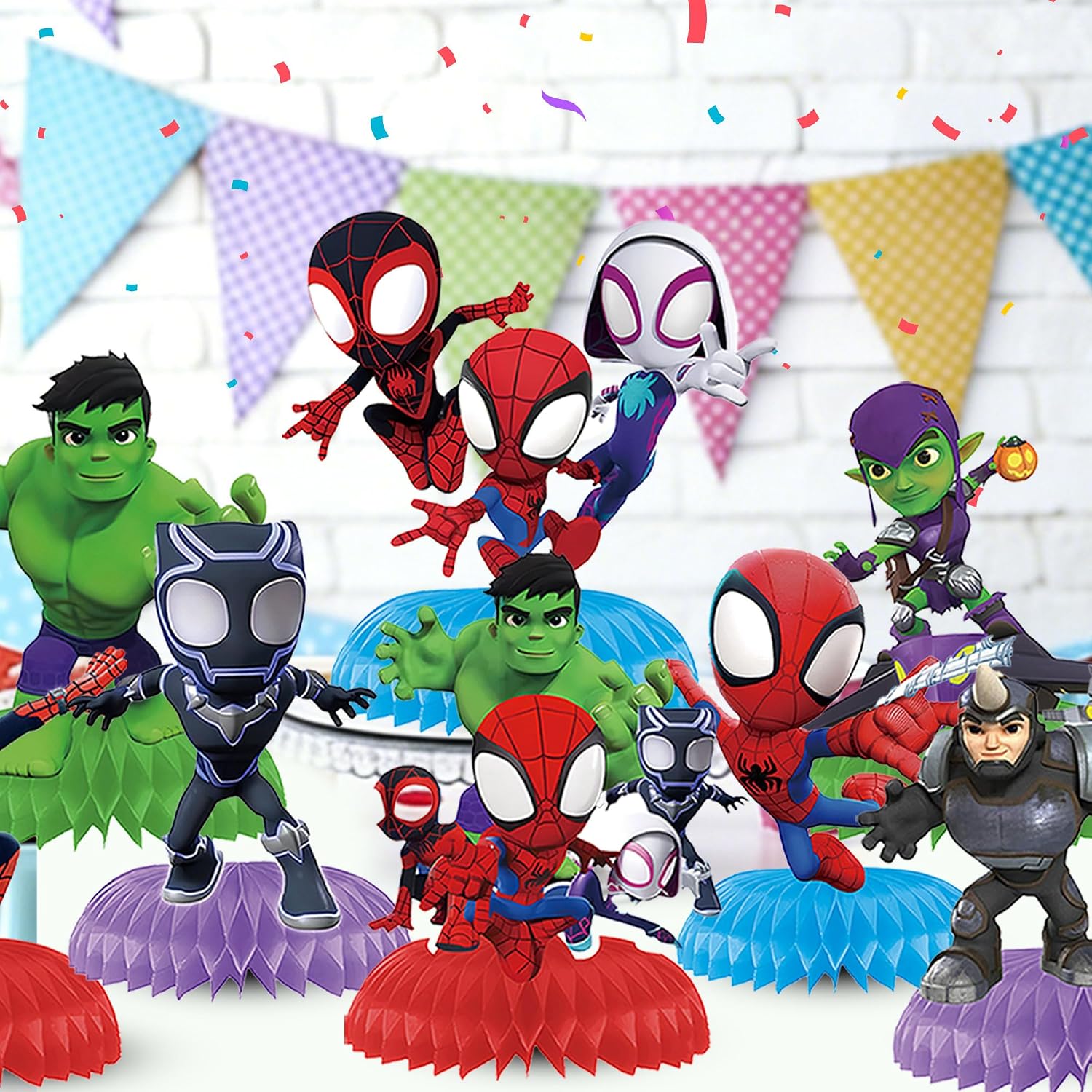 9Pcs Spidey Honeycomb Centerpieces,Birthday Party Supplies for Kids | Cartoon Movie Theme,Double-Sided 3D Table Decorations & Favors