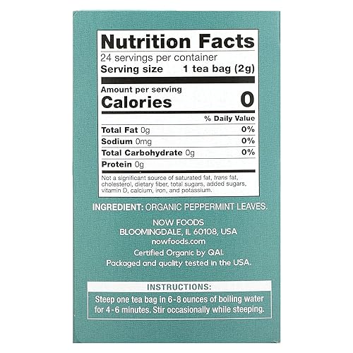 Miniatura 2 de Té de menta orgánico, sin cafeína, 24 bolsas de té, 1.7 oz (48 g), NOW Foods