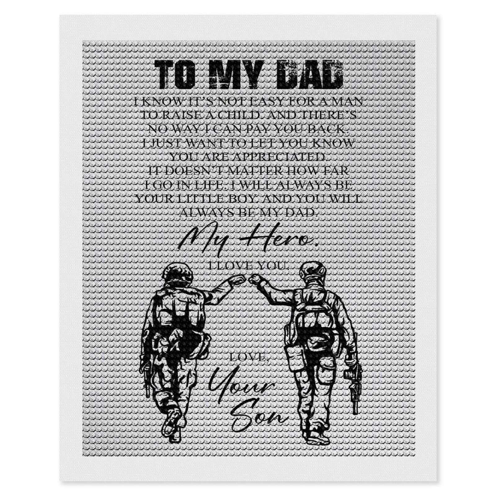 Junmoney Soldier Dad & Son Diamond Painting Set 16"x20", for Adults, Decorate Your Room, Thoughtful Handmade Gift, Boho Decor, with Tool Kit