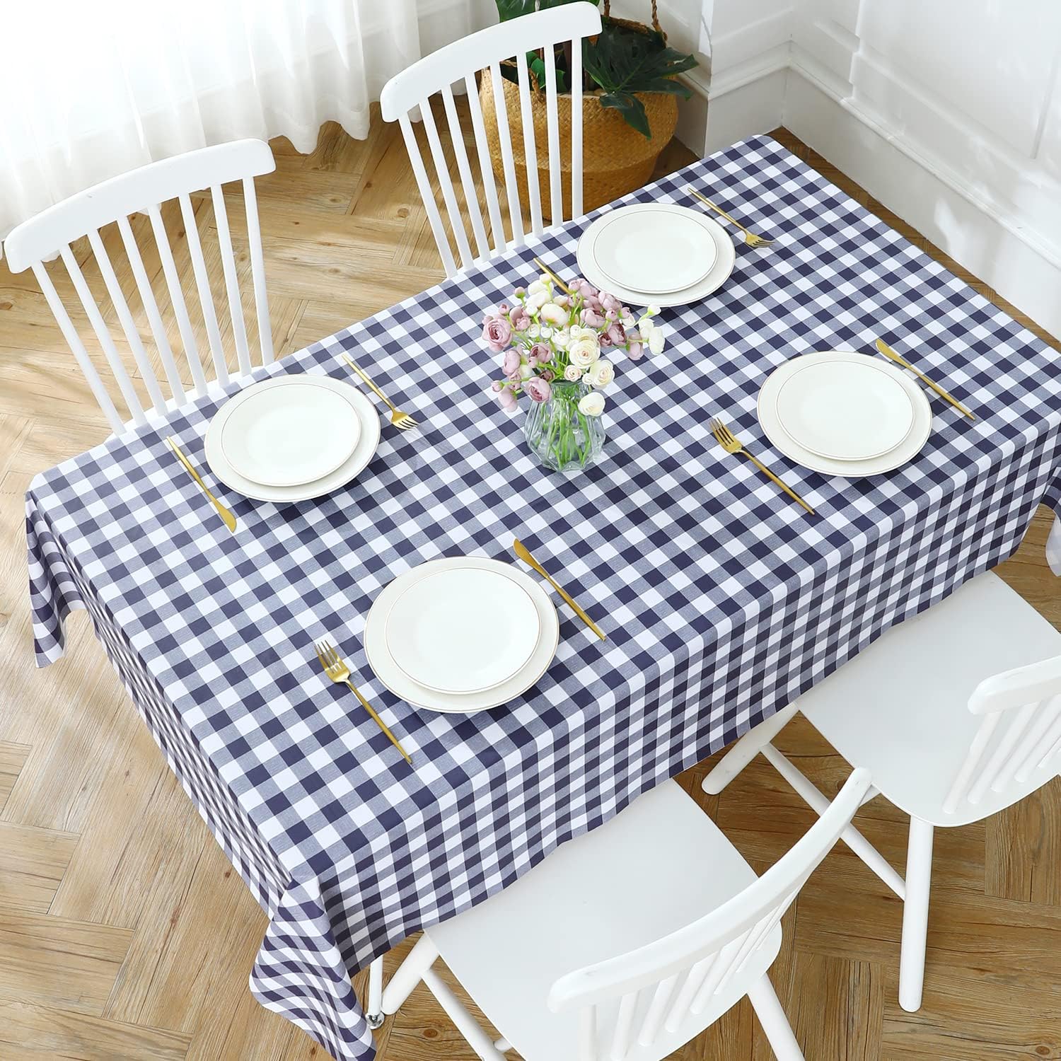  Rectangle Vinyl Tablecloth, 100% Waterproof Buffalo Gingham Plastic Table Cloth, Heavy Duty Wipeable Checkered Table Covers for Outdoor, Camping, Picnic, Patio - 52 x 70, Navy Blue thumbnail