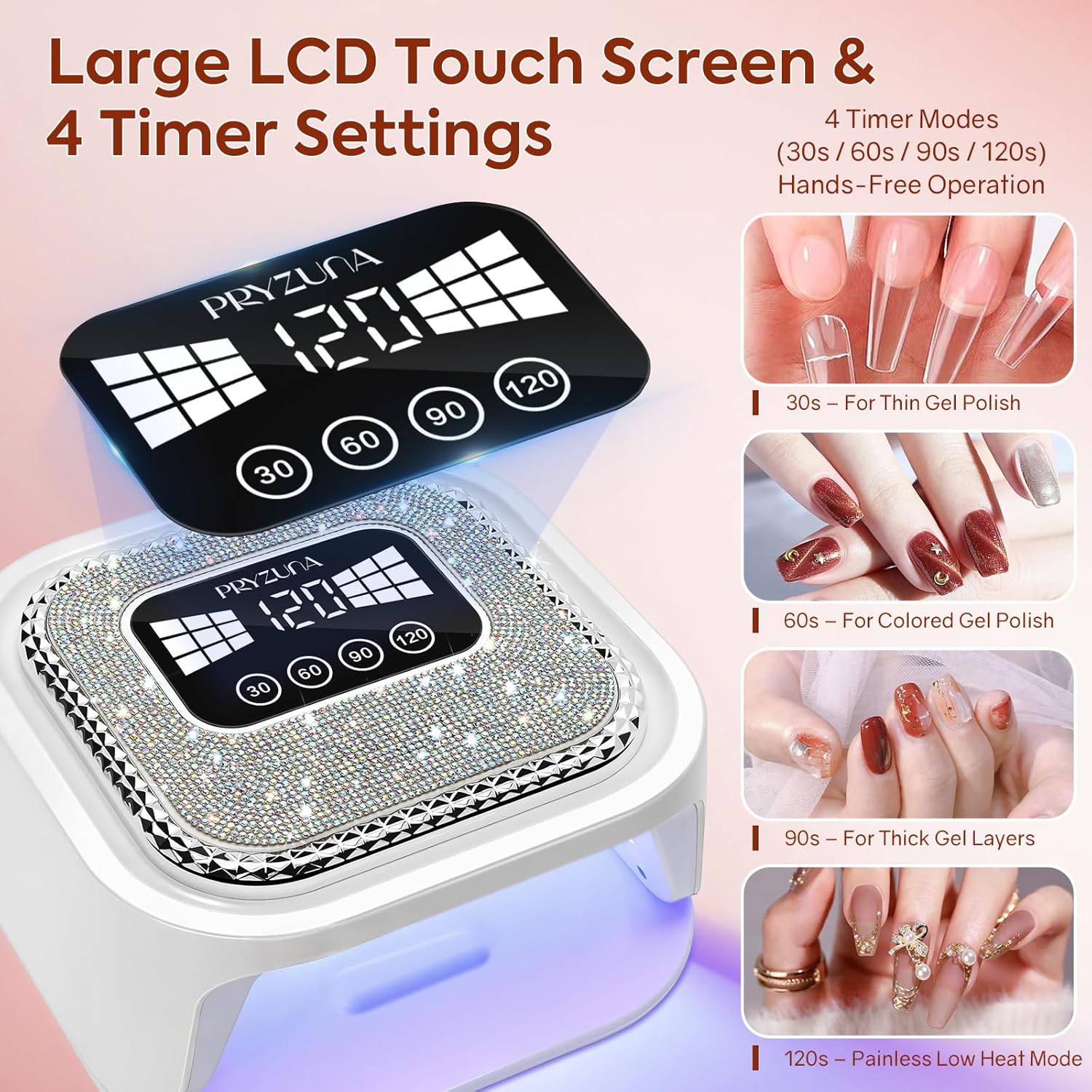 UV LED Nail Lamp for Gel Polish with 36 LED Beads & 4 Timer Settings, UV Light for Gel Nails, Professional Fast Curing Nail Dryer with LCD Touch Display, Auto Sensor (Sparkly Diamond White)