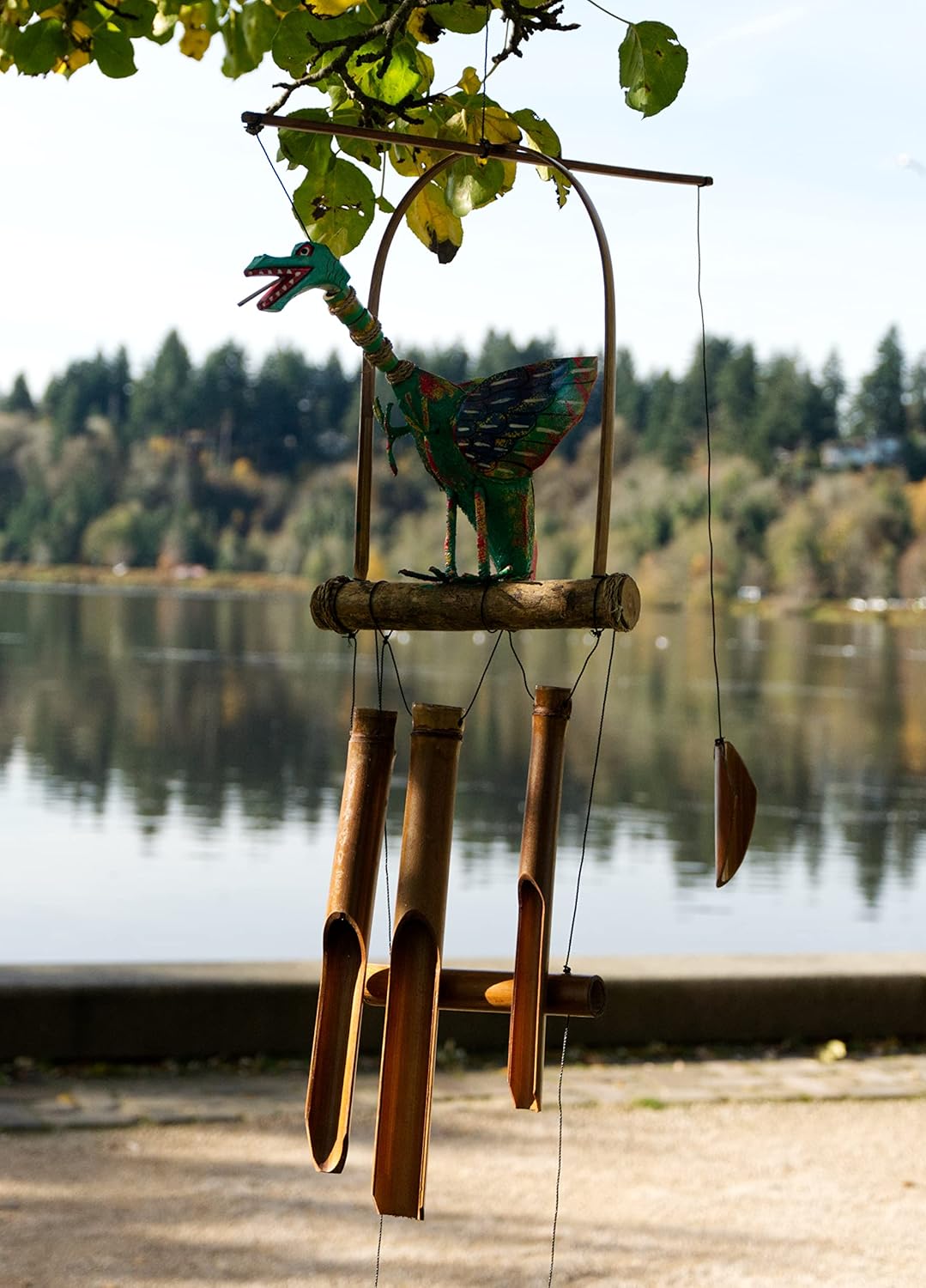 Cohasset Gift & Garden Dragon Wind Chimes - Dragon Crown Bamboo Wind Chime with Bobbing Head, Gargoyle Accent, Wind Dragons & Dragon Dream Catcher for Outside