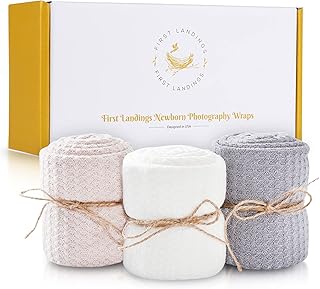 Newborn Photography Wraps, 3-Pack - 16" x 64" Soft Knit Baby Wrap Receiving Blankets - Newborn Photography Props Baby Blankets - Gender Neutral Baby Essentials (Neutral)