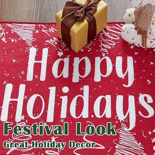 Miniatura 6 de Vangao Alfombra de Navidad con copos de nieve, 3 x 5 pies, color rojo, para sala de estar, lavable, antideslizante, alfombra marroquí para