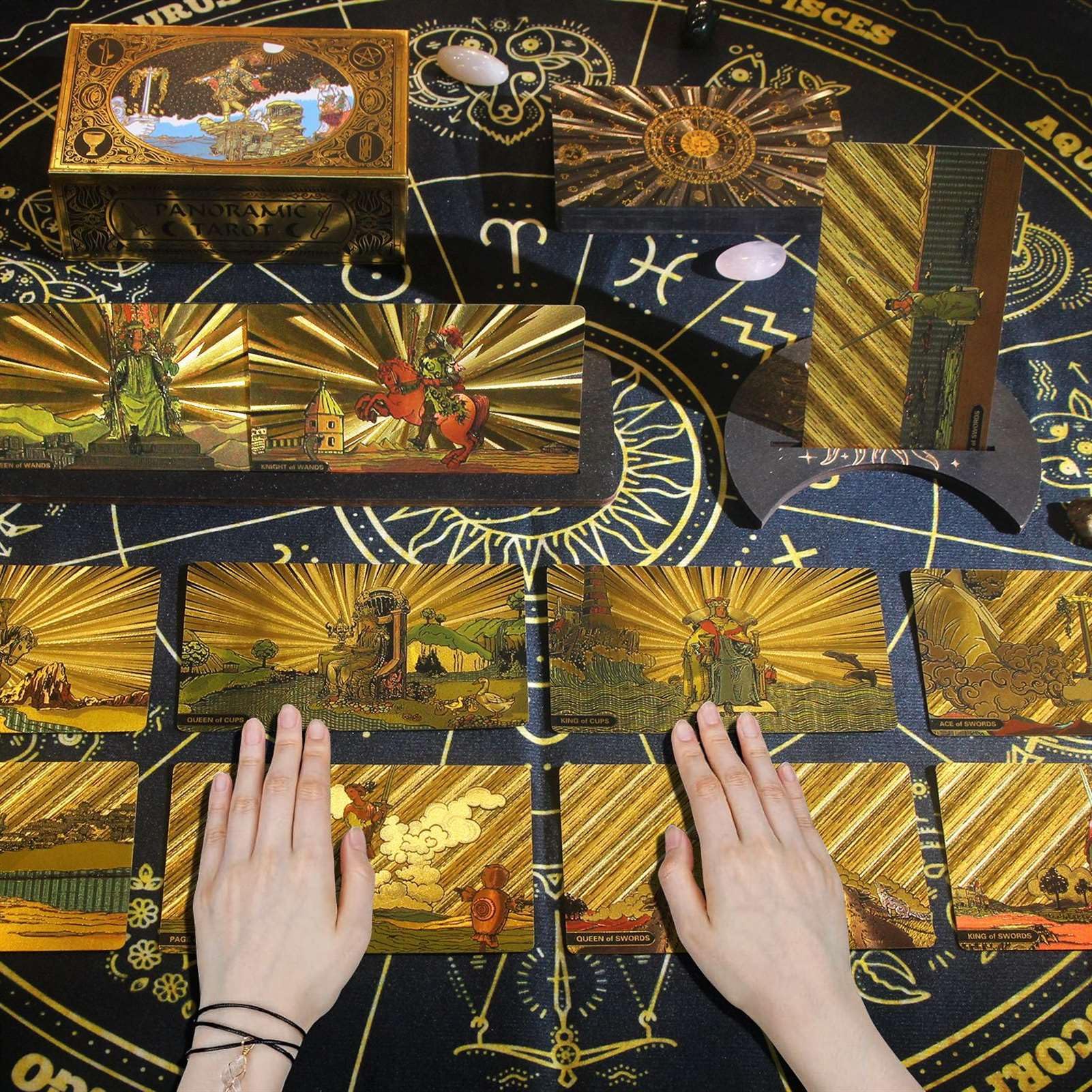 GIBZ Vintage Original Diseño de Cartas de Tarot, 78 Piezas Negro Oro Foil Tarot Deck Set, con Libro Guía y Caja de Lujo