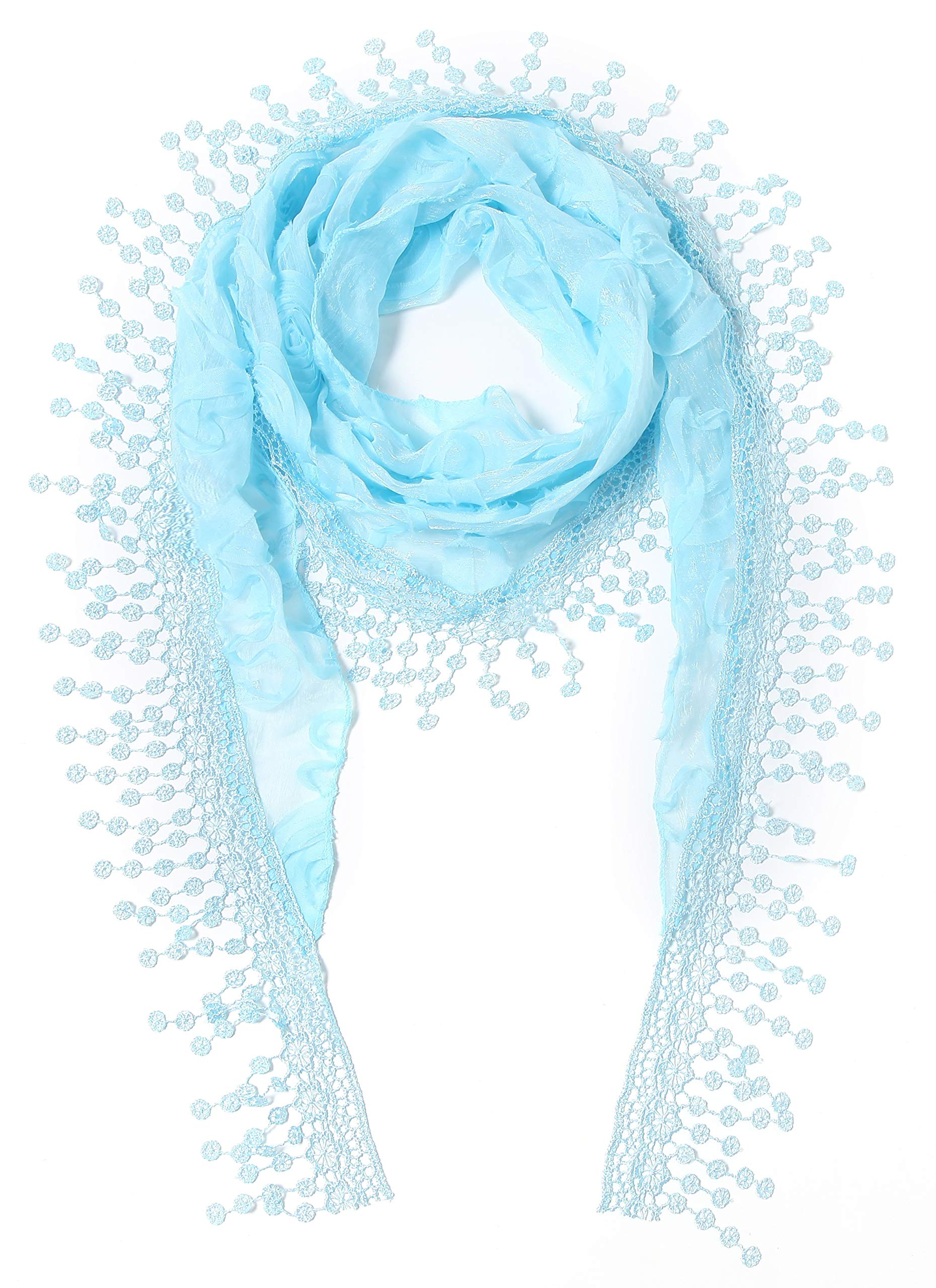 Cindy & Wendy Lightweight Triangle Floral Fashion Lace Fringe Scarf Wrap for Women