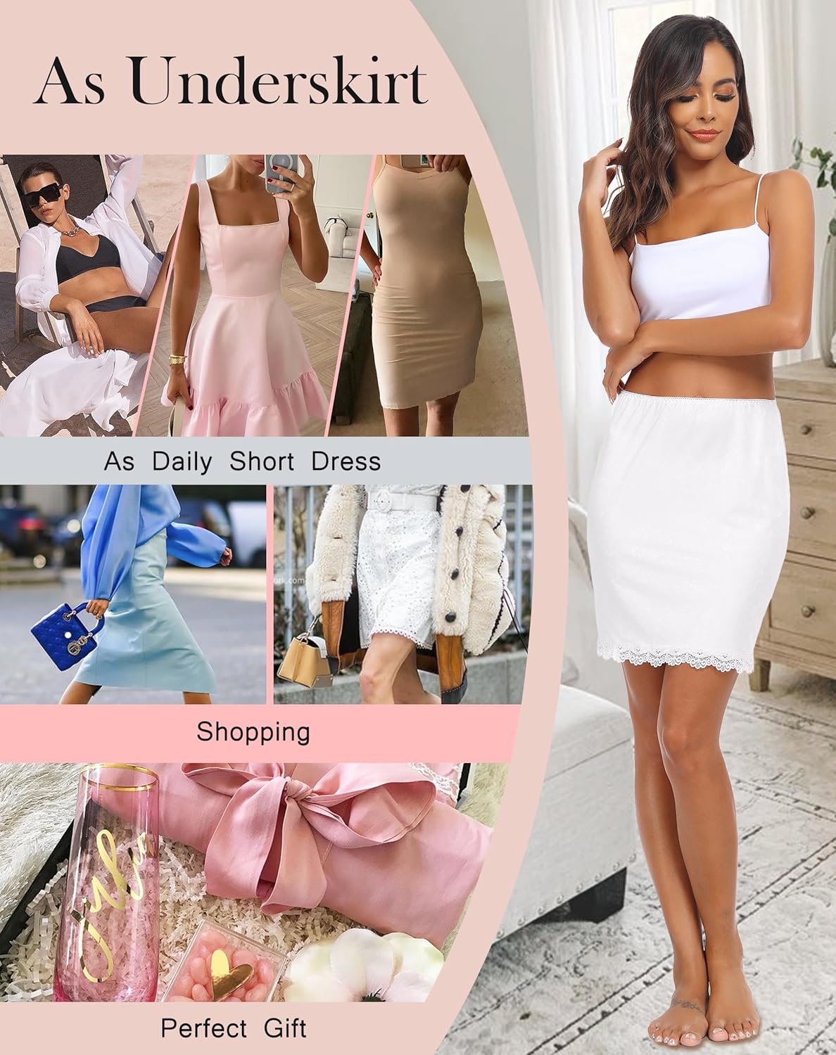 Vlazom Women's Satin Half Slip for Under Dresses Above Knee Underskirt with Lace Trim Size S-XXL - Image 5