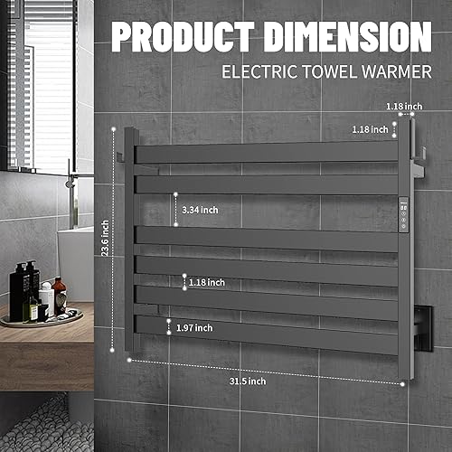 Miniatura 6 de K&KALONZO Calentador de toallas para baño, toallero térmico de 6 barras montado en la pared con temporizador integrado, calentador de toallas