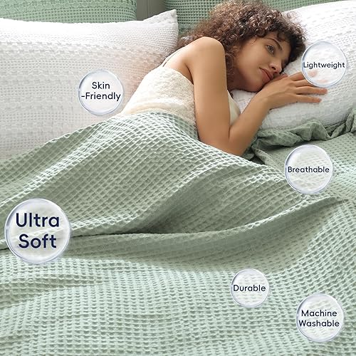 Miniatura 2 de PHF Manta ultrasuave de tejido de gofre, tamaño King, 104 x 90 pulgadas, ligera, transpirable, acogedora, perfecta para primavera y verano, gran