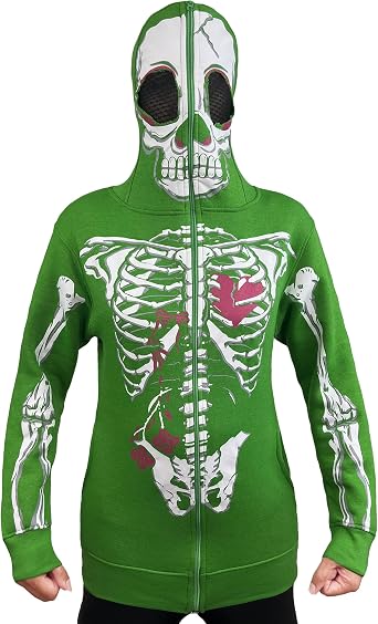 Skylinewears Womens Skeleton Zip Up Hoodie Full Face Mask Sweatshirt Halloween Costume Skull Hoodie