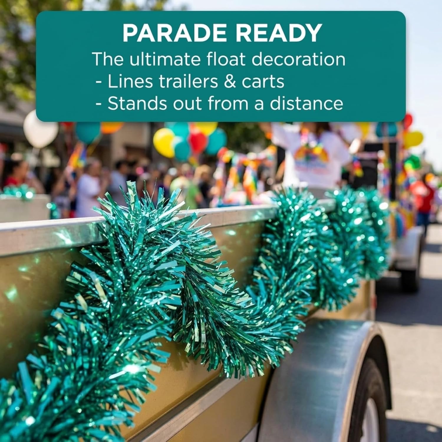 Anderson's Teal Metallic Twist Garland, 4 Inches x 25 Feet, Parade Float Decorations for Trailer Or Golf Cart, Metallic Tinsel Garland, Christmas Garland Décor for Home and Party