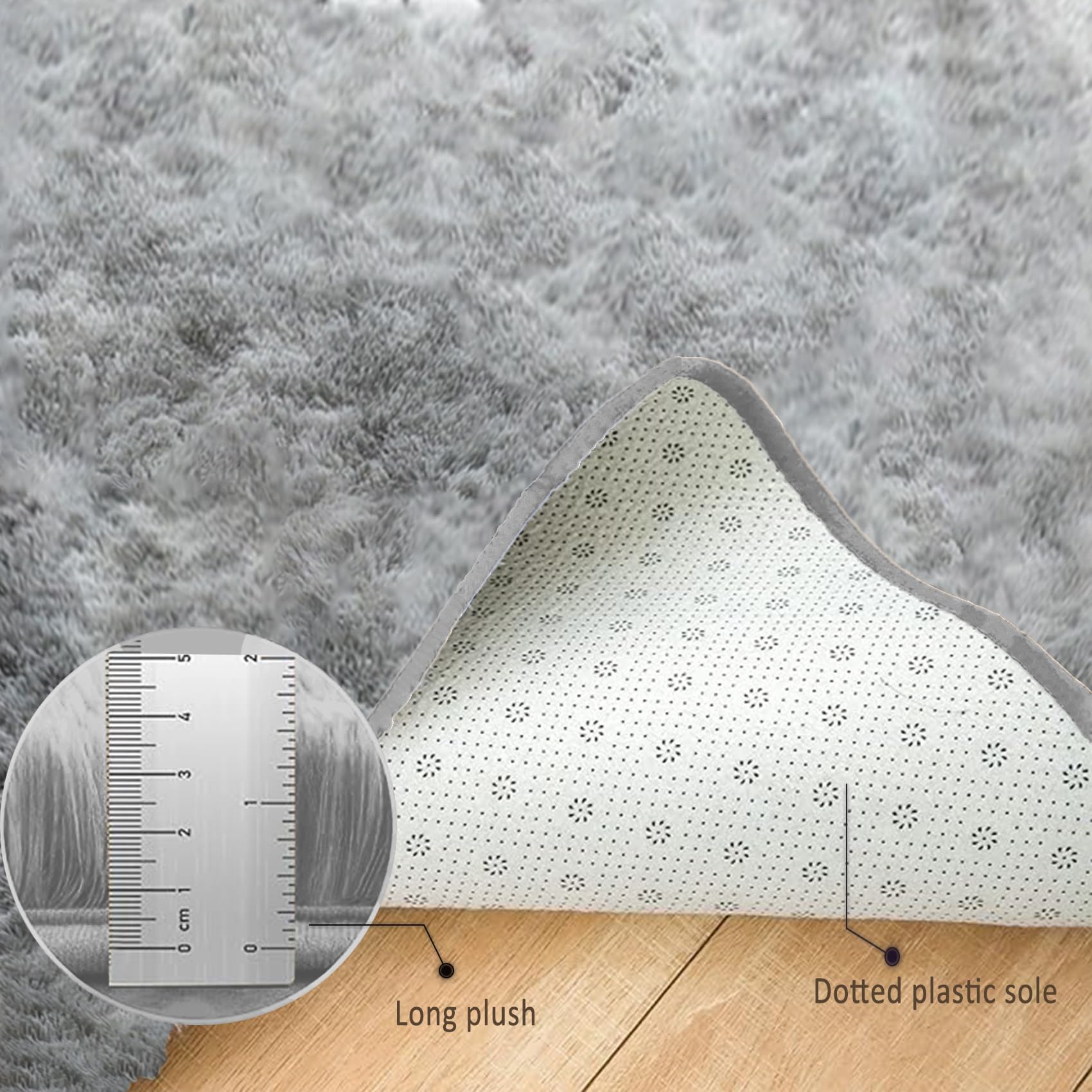 Tappeto a Pelo Lungo 110 x 110 cm, Moderno, Lavabile, Super Morbido Pelliccia Sintetica, Grandi Dimensioni, Fondo Antiscivolo, Tappeto per Terrazza, Grigio Chiaro