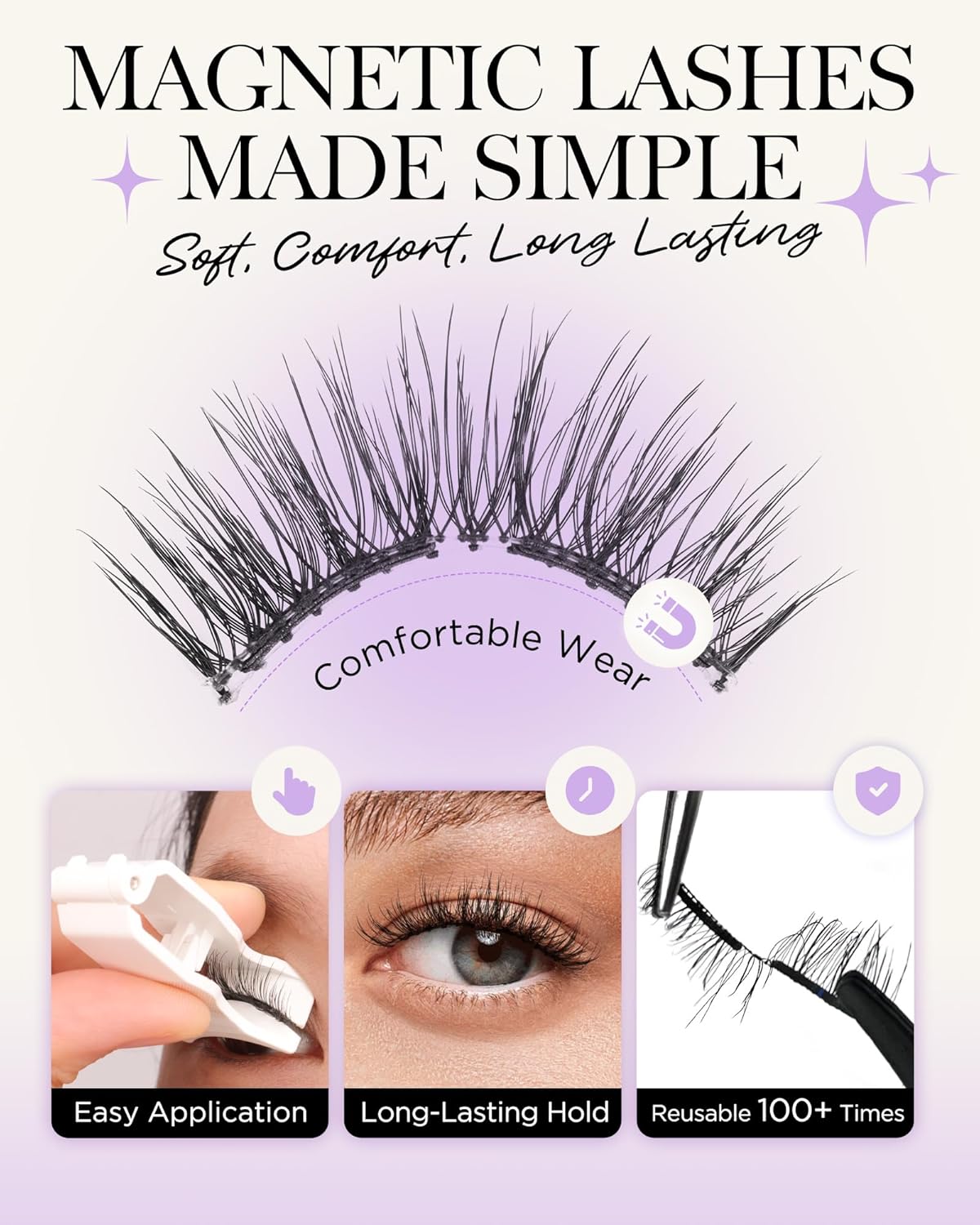 BEYELIAN Magnetic Eyelashes with Applicator, Soft Magnetic Lashes Natural Look Comfortable & Secure Fit Easy to Apply Reusable CS104-2