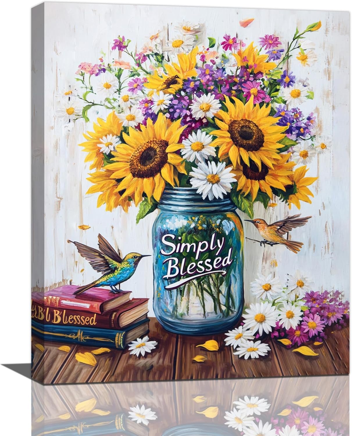 Floral Wall Art Farmhouse Sunflower in Vase Wall Decor Rustic Botanical Canvas Painting Spring Daisy Picture Modern Artwork Home Decorations for Bathroom Bedroom Kitchen Dining Room Framed 16"x20"