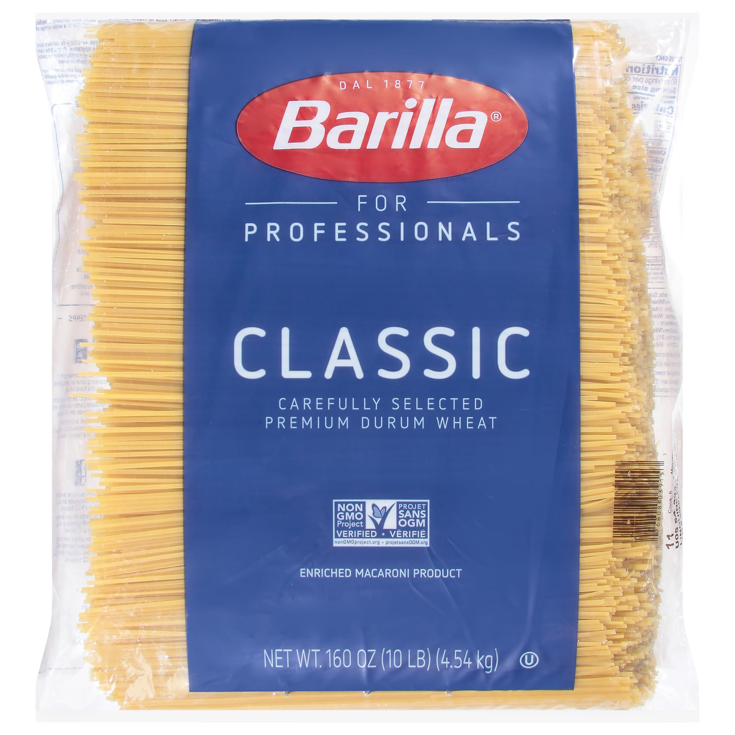 Barilla Linguine Pasta, 160 oz. Bag - Non-GMO, Made with Durum Wheat Semolina - Kosher Certified
