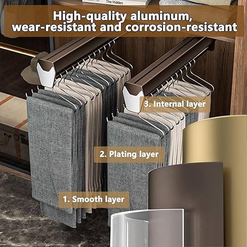 Miniatura 4 de Percha de ropa extraíble para armario, riel de ropa extraíble con tres rieles de guía dobles silenciosos, rodamiento de 77.2 lbs, varillas de
