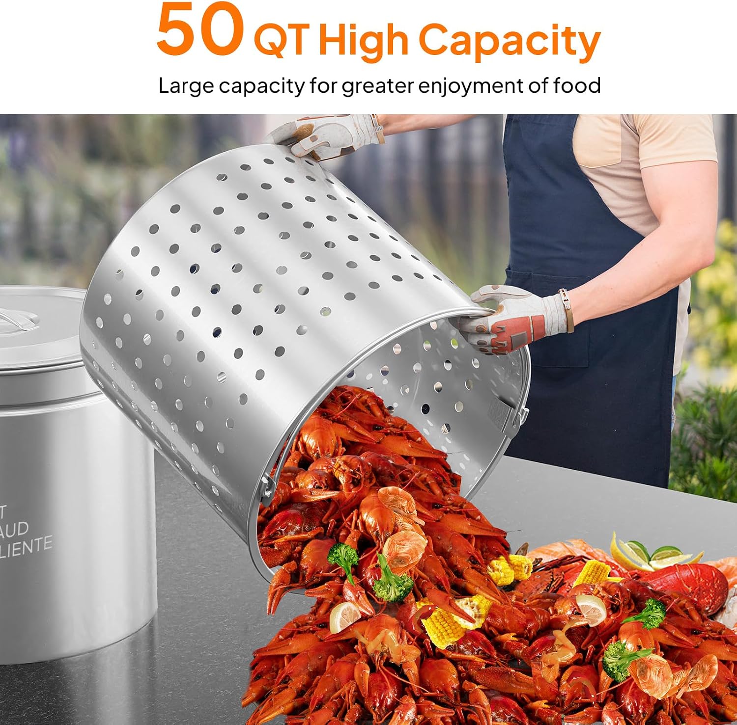 ROVSUN 50-Quart Stainless Steel Turkey Fryer & Seafood Boil Pot with Basket, Lid & Hook, Large Stock Pot for Outdoor Cooking of Turkey, Crawfish, Crab, Lobster & Shrimp