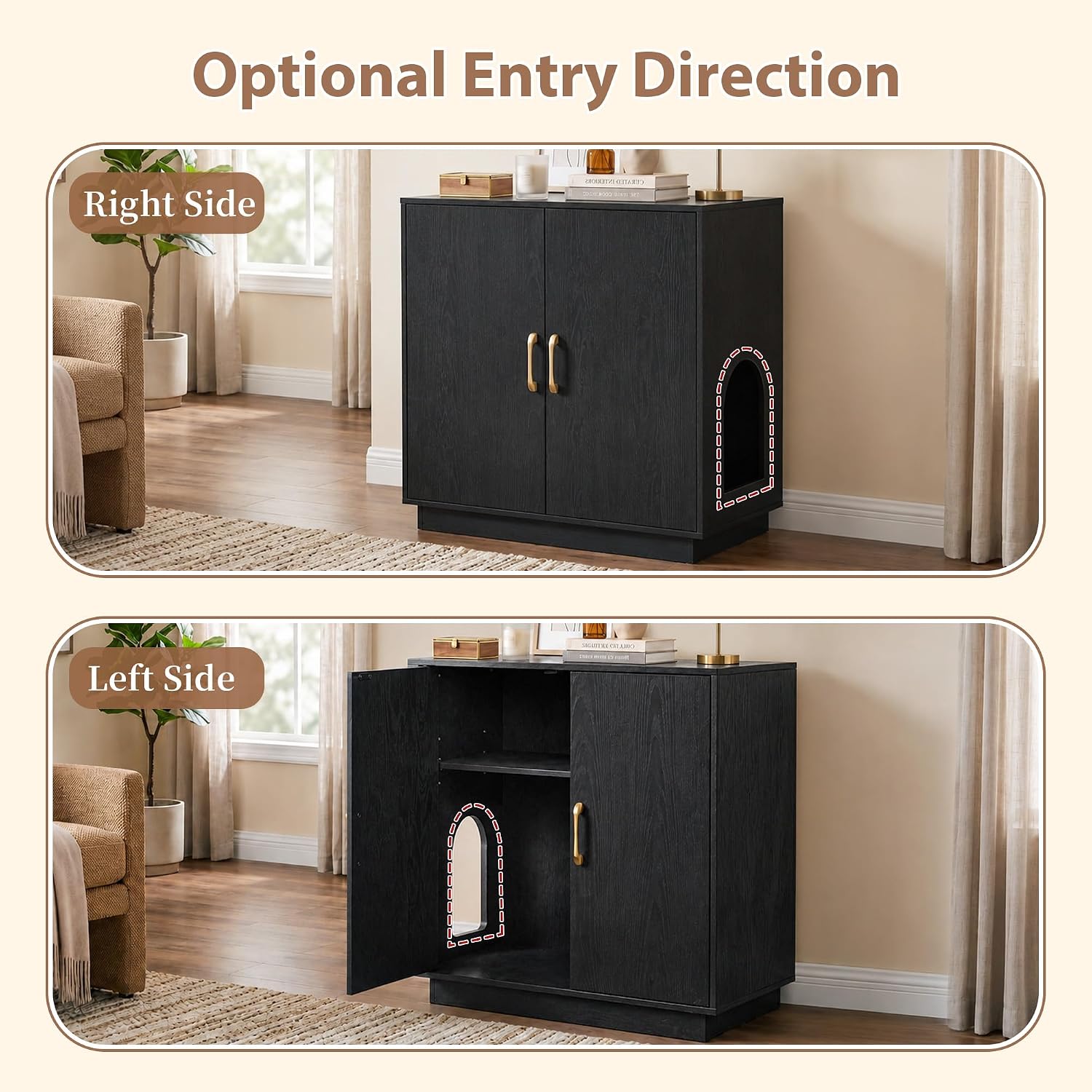 Gitelsnour 30.9'' Litter Box Enclosure Furniture- Hidden Storage, CLB003BK image 5