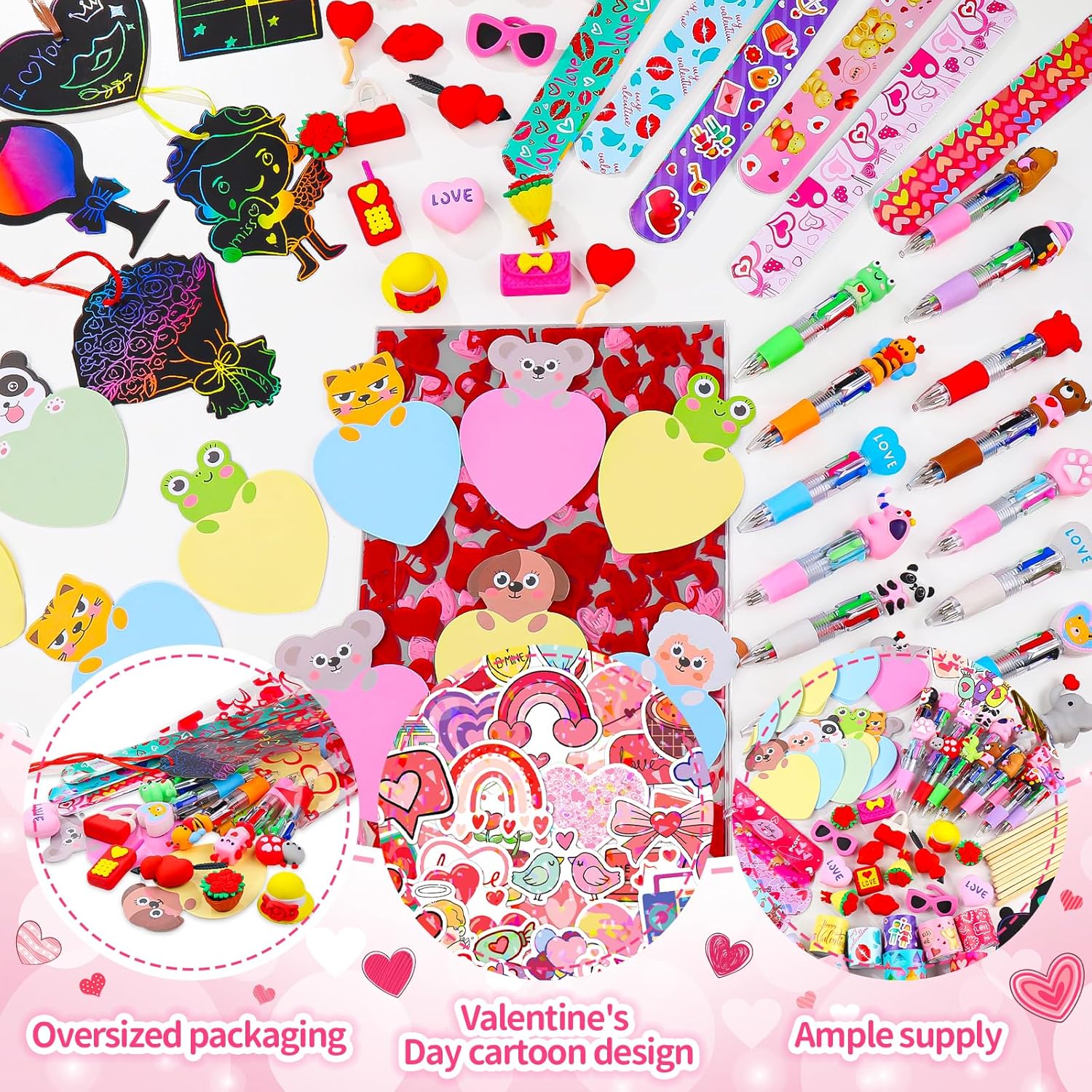 24 Sets Valentine’s Day Bulk with Multicolor Pen Gifts, Valentines Stationary for Classroom Birthday Goodie Bags Stuffers Rewards Prizes Party Favors